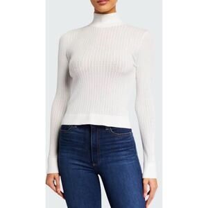 Alice + Olivia Classics White Lanie High Neck Ribbed Sweater Minimalistic XS